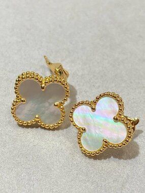Van Cleef & Arpels Vintage Alhambra Earrings 18K Gold Mother of Pearl